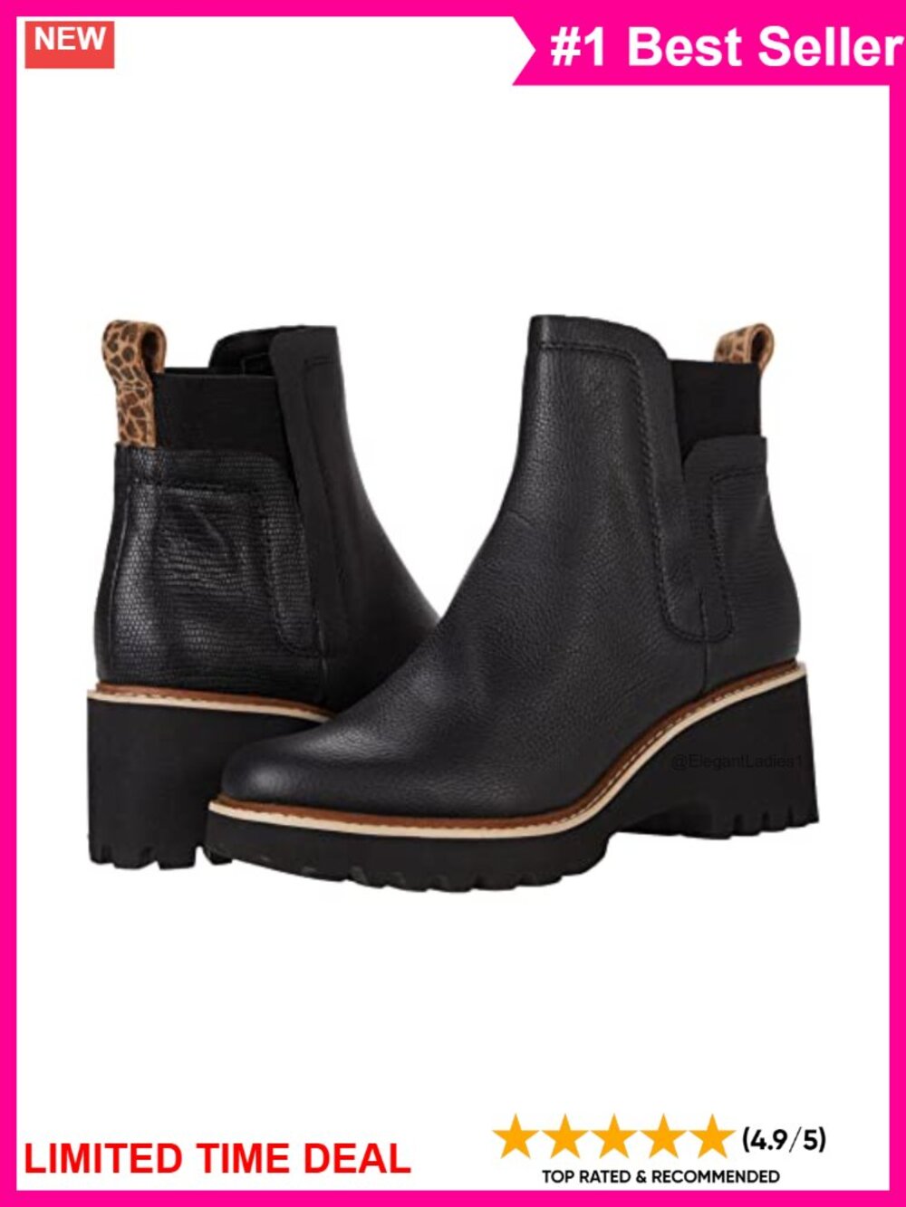 Leather Waterproof Ankle Booties with Block Heel
